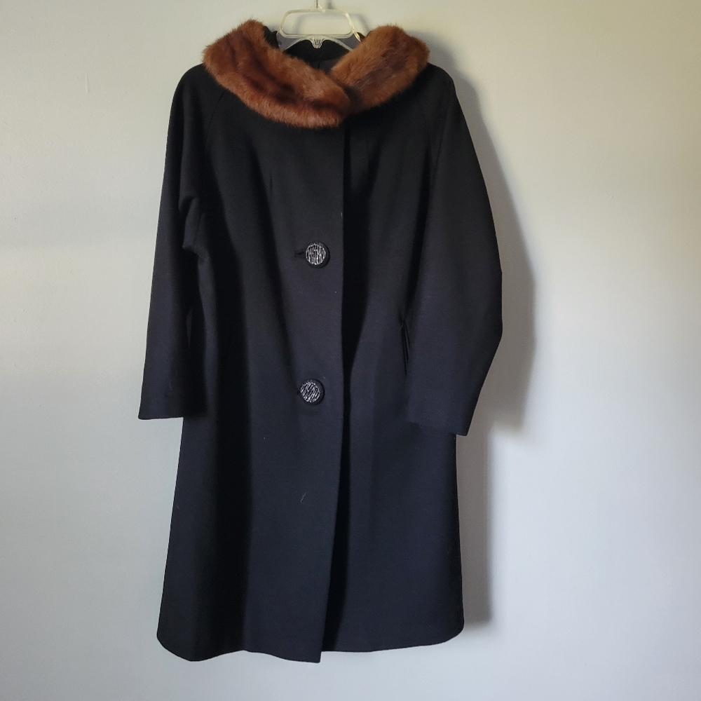 Black Trench Coat with Brown Fur Collar